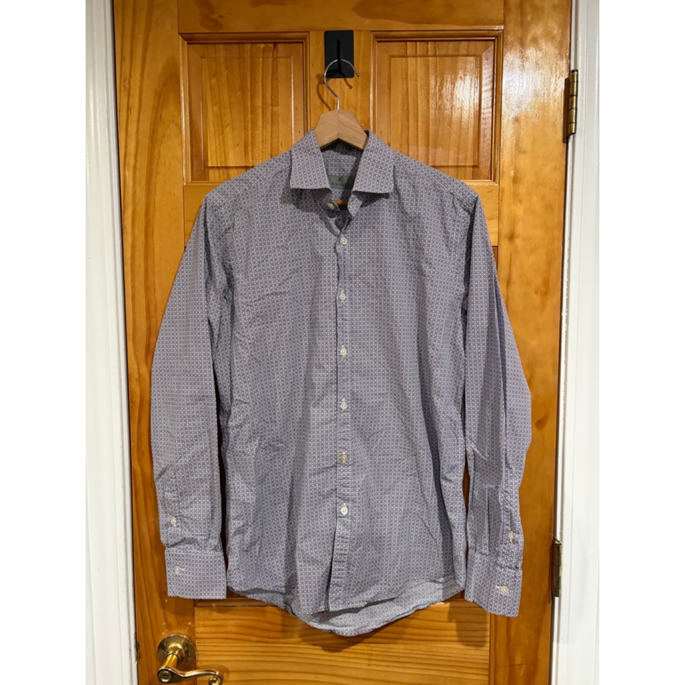 Canali Italy Micro Print Button Down Shirt Blue Red Geometric Mens Size Medium